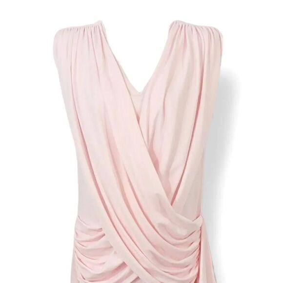 Vintage Pleated Shoulder Draped Wrap Front Cocktail Dress in Pale Pink Size 5/6 - Picture 6 of 10